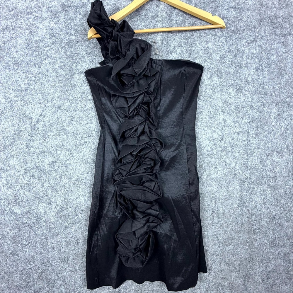 Vintage Snap Cocktail Dress Women Small Black LBD Asymmetrical Ruffle HOCO Party